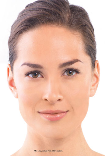 Close-up portrait of a woman with a neutral expression, clear complexion, and hair styled by Breeze Salon, against a white background. Text at the bottom reads "Mei-Ling, actual PCA